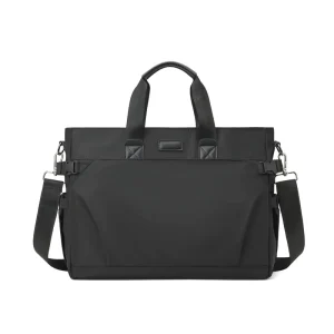New Men’s Soft Waterproof Breathable Nylon Genuine Leather Trim Briefcase Large Capacity Convertible Handbag Crossbody Bag