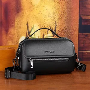 New Men’s Vintage Messenger Bag with Multiple Pockets Made of PU Material Waterproof Fashionable Large capacity for Daily Use