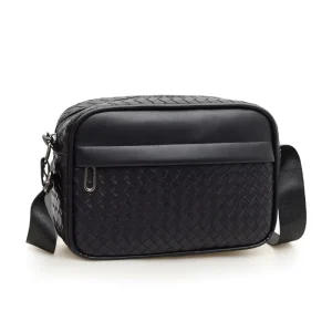 New Men’s Woven PU Leather Crossbody Shoulder Bag Sports Multifunctional Storage Portable Small Backpack Polyester Waterproof