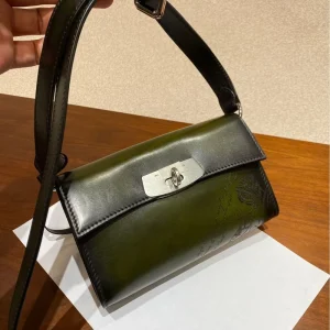 New Men’s and Women’s Retro Leather Crossbody Bag Hand Polished Scritto Graphic and Text Calf Leather Phone Bag
