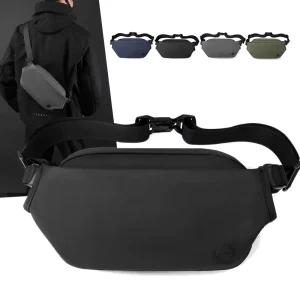 New Outdoor Men’s Pu Waterproof Crossbody Waist Chest Bag with Stitching Decorated for Daily Matching