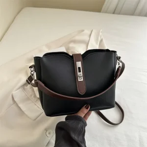New PU Small Bucket Messenger Bag Large Capacity Messenger Bag Portable Shoulder Bag Solid Color Simplicity