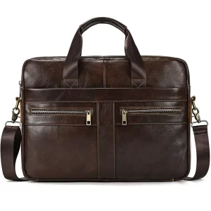 New Retro Large Capacity Waterproof Leather Men’S Handbag Men Laptop Real Leather Business Briefcase