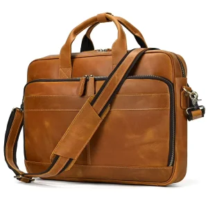 New Retro Men’s Genuine Leather Vintage Waterproof Briefcase Leisure Business Handbag Computer Bag Nylon Factory Customized