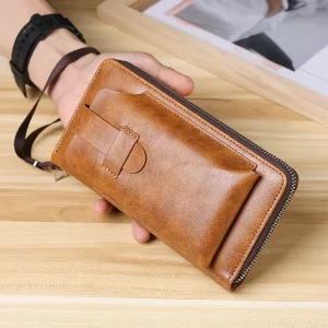 New Retro Multi Function High capacity Zipper Phone Leather Bag Boys Leather Men’s Wallet With Removable Coin Purse St