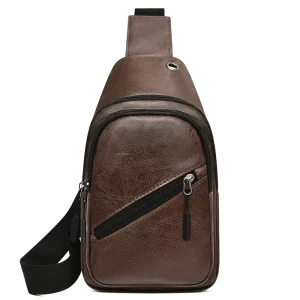 New Solid Color Men’s PU Chest Bag Fashion Casual Single Shoulder Crossbody Sling Waist Bag for Men