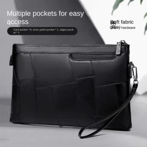 New Stitching Fashion Clamp Bag Clutch Bag Large Capacity Waterproof Trendy Change Mobile Phone Envelope Bag Men’s Handbag PU