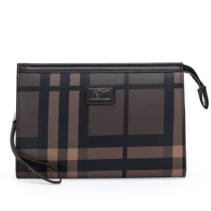 New Style Classic Retro Men’s Clutch Bag Clutch Card Wallet PU Leather Casual Handbag Plaid Trendy Men’s Bag
