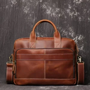 New Style Genuine Leather Men’s Handbag Crazy Horse Leather Women’s Shoulder Crossbody Briefcase Large Capacity