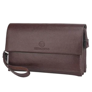 New Style Men’s Anti Theft Short Zipper Closure PU Leather Handbag with Letter Pattern