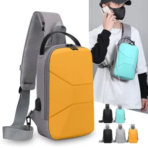 New Style Men’s Waterproof Zipper Street Fashion Travel Phone & Key Organizer Durable PC Hard Shell Crossbody Chest Bag