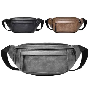 New Style Plain Quality Custom Logo PU Leather Minimal Men Fanny Pack Waterproof Business Waist Sport Bag Fitness