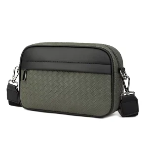 New Trendy Large Capacity Men’s Crossbody Bag Woven Business Style Lightweight PU Material for Casual Outdoor Use