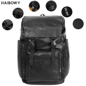 New Unisex Durable College Student School Bag Multi Purpose Polyester Lining PU Leather Traveling Backpack