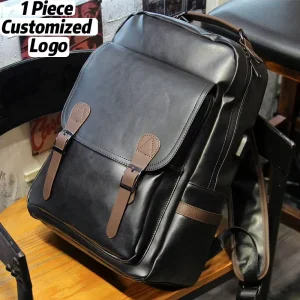 New Vintage PU Double Shoulder Backpack Men’s Business Travel Bag Large Capacity Summer Computer Schoolbag