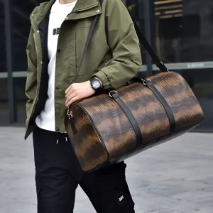 New Waterproof Large capacity Men’s Travel Bag Trendy Geometric Pattern PU Luggage Bag Business Trip Commuting Storage Zipper