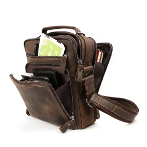 Newly Style Men’s Leather Bag Crazy Horse Leather Messenger Bag Leisure Retro Large Capacity Leather Men’s Bag