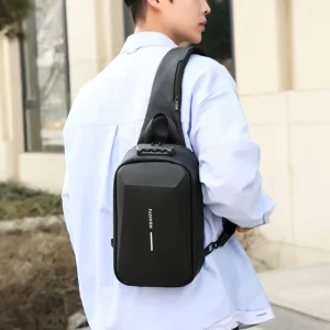 Nylon Large Capacity Waterproof Men’s Sports Chest Bag Fashionable Cross Body Sling with Letter Decoration