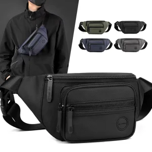 Nylon Men’s Casual Sports Outdoor Waterproof Portable Waist Chest Shoulder Crossbody Bag All-match Large Zipper
