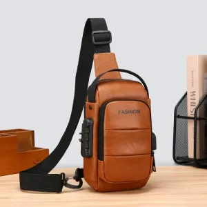 ODM OEM RTS Men’s Anti-Theft Crossbody Bag Small Daily Commute Waist Pack USB Charging Port Waterproof PU Material for Travel