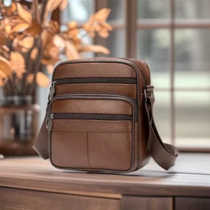 OEM Custom Genuine Leather Vertical Shoulder Bag Men’s High end Casual Business Simple Small Satchel