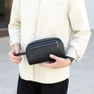 OEM Custom Logo PU Men’s Clutch Bag with Zipper Closure Anti-Theft Lock Waterproof Large Capacity