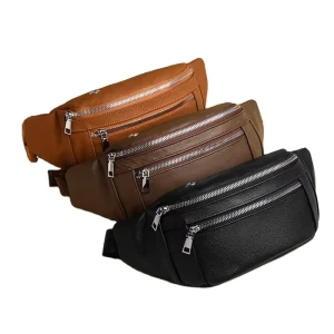 OEM Custom Logo Real Leather Plain Cowhide Waterproof Business Crossbody Waist Chest Belt Bag Fanny Pack for Men Hand Bag