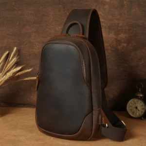 OEM Custom Stylish Cowhide Leather Shoulder Leather Sling Bag Men’s Full Grain Leather Chest Bag