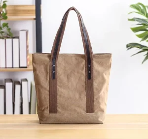 OEM Factory Custom Canvas Large Handbag Tote Bag Brown Shoulder Bag Tote Purse for Men