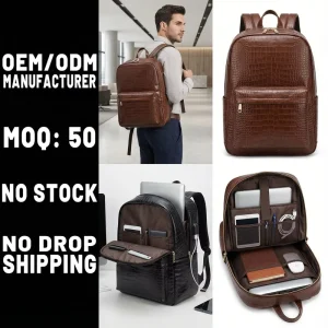 OEM Manufacturer Custom Crocodile-Texture Premium Vegan Faux Leather Laptop Backpack Business Rucksack for Executive Brands