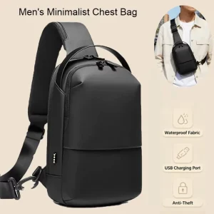 OEM Mens Minimalist Waterproof Durable Chest Crossbody Sling Bag Anti-Theft with USB Charging for Casual Travel Hiking Sport