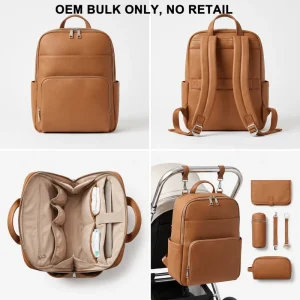 OEM Multifunctional Vegan Leather Mommy Diaper Backpack Large Capacity Travel Baby Bag With Complete Accessories for AU Family