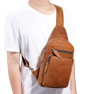 OEM ODM Custom Logo And Design Men Cross Body Sling Shoulder Crazy Horse Leather Crossbody Bag
