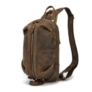 OEM ODM Customize Men’s Vintage Crazy Horse Leather Chest Bag Unisex Crossbody Sling Pack for Outdoor Travel Factory Custom