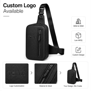 OEM ODM Men’s PU Leather Sling Bag Manufacturer Custom Logo Private Label Crossbody Chest Bag for Brands