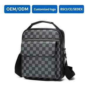 OEM ODM Men’s PU Sling Bag with Characters Pattern Closure All Seasons