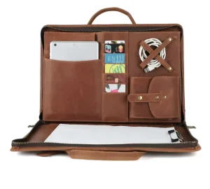 OEM Vintage Genuine Crazy Horse Leather Padfolio Handbag Men’s Business Laptop Bag 60 Sheets Hardcover PVC Cover Retro Briefcase