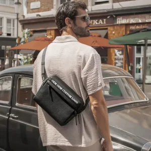 Oem Odm Custom Logo Full Grain Leather Sling Crossbody Bag for Men