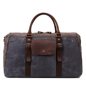 Oil Wax Canvas Vintage Travel Bag Waterproof Casual Crossbody Leather Shoulder Bag Zipper Closure Men’s Large Capacity Bag