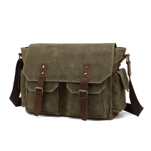 One-Shoulder Waxed Canvas Crossbody Bag for Men Stylish Vintage Fashion Laptop Messenger Bag Durable & Waterproof