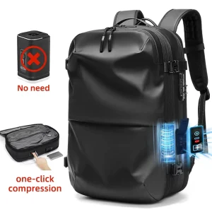 One Touch Expandable Vacuum Oxford Cloth Fabric Backpack with TSA Lock & Laptop Pocket Men’s Travel Backpack