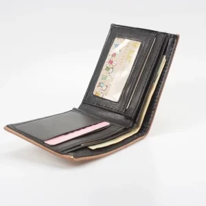 Online Custom RFID Men’s PU Leather Brown Slim Bifold Wallet