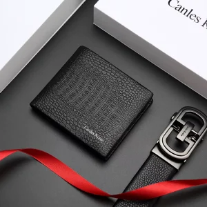 Open Bifold Purse Black Men’s Wallet Short Genuine Cowhide Leather Polyester Lining RFID Blocking