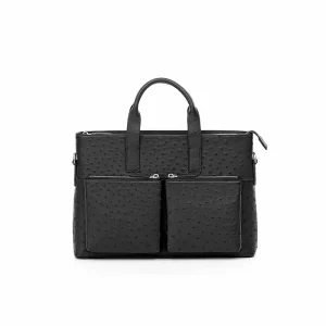 Ostrich Leather Business Men’s Briefcase Leather Handbag Men’s Large Capacity Office Travel Leisure Document Bag
