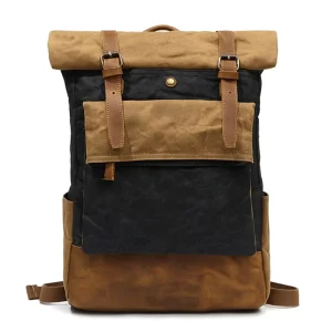 Outdoor Retro Travel Bag Crazy Horse Leather Casual Bags School Work Men’s Shoulder Oil Waxed Canvas Backpacks