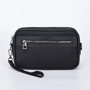 Outdoor Sling Custom Logo PU Leather Shoulder Crossbody Bag Polyester Lining Zipper Durable Casual Men’s Bag
