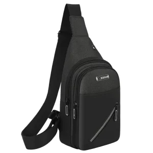 Outdoor Sports Men’s Crossbody Chest Bag Earphone Hole Zipper Cross Pocket Casual Sling Shoulder Chest Bag