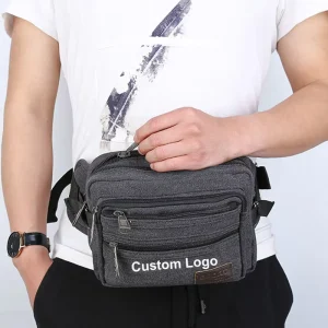 Outdoor Sports Zipper Closure Breathable Multi use Men’s Canvas Waist Bag for Cycling Mobile Phone