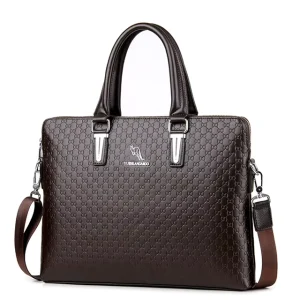 PU Fashion Casual Men’s Business Briefcase Shoulder Messenger Laptop Bag 13 Inch Zipper Closure