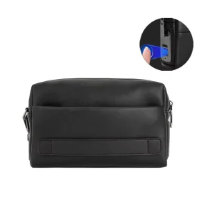 PU Genuine Leather Anti Theft Fingerprint Smart Lock Business Men’s Handbag Zipper Closure Portable